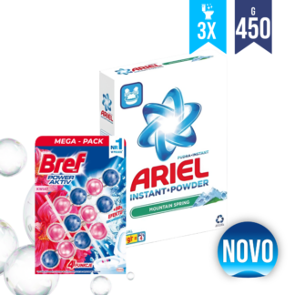 Komplet: 1x ARIEL COLOR 2u1 LENOR FRESH prašak za pranje i omekšivač (450g) + 1x3 BREF miris za wc školjku
